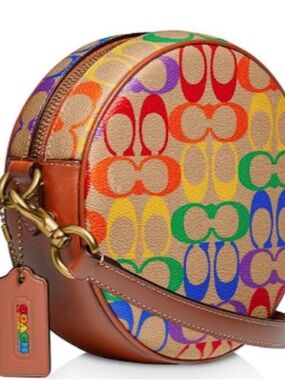 Coach Rainbow Signature Round Crossbody Bag - Multicolor with Brown Trim